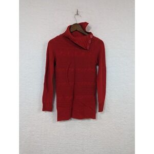 Planet Gold True Red Mock Button Up Neck Women's Sweater Acrylic Chain Knit L 14